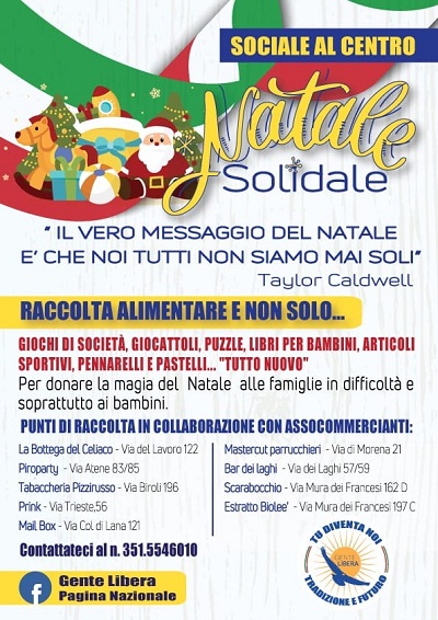 Gente Libera Ciampino, partito il “Natale Solidale” 2020