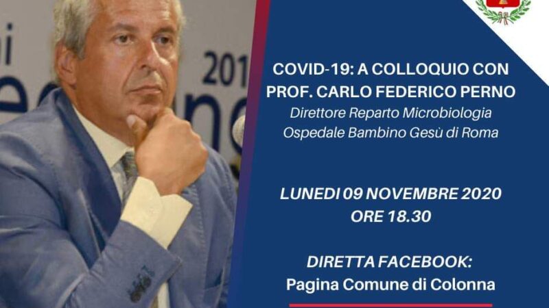 Colonna, Coronavirus: il Prof. Perno (Bambino Gesù) in diretta il 9 novembre