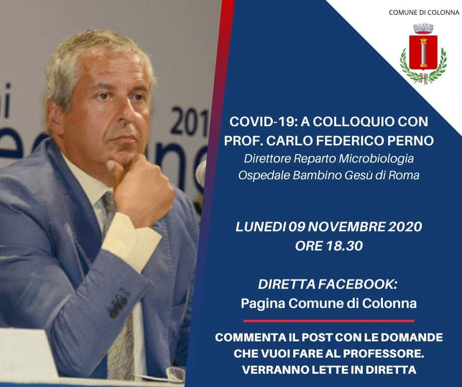 Colonna, Coronavirus: il Prof. Perno (Bambino Gesù) in diretta il 9 novembre