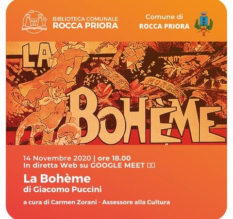 Rocca Priora, riparte la cultura online: il 14 novembre I Atto de La Bohème