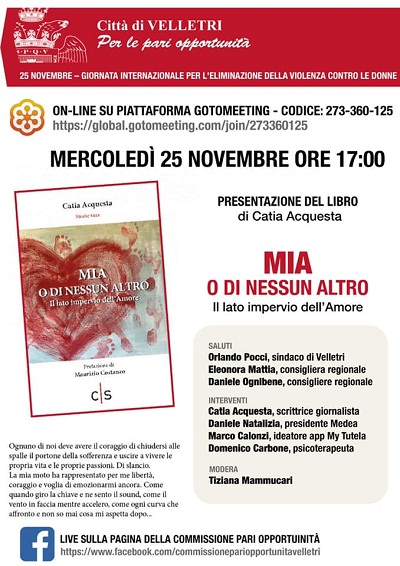 Velletri, mercoledì 25 novembre “Mia o di nessun altro” contro la violenza sulle donne