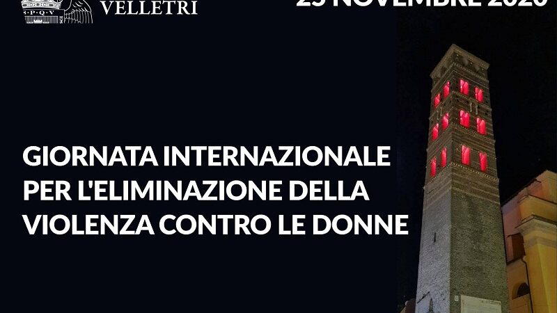 Velletri, Torre del Trivio illuminata di rosso contro la Violenza sulle Donne