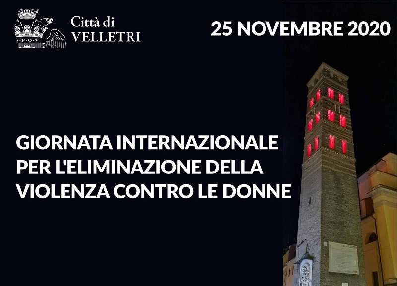 Velletri, Torre del Trivio illuminata di rosso contro la Violenza sulle Donne