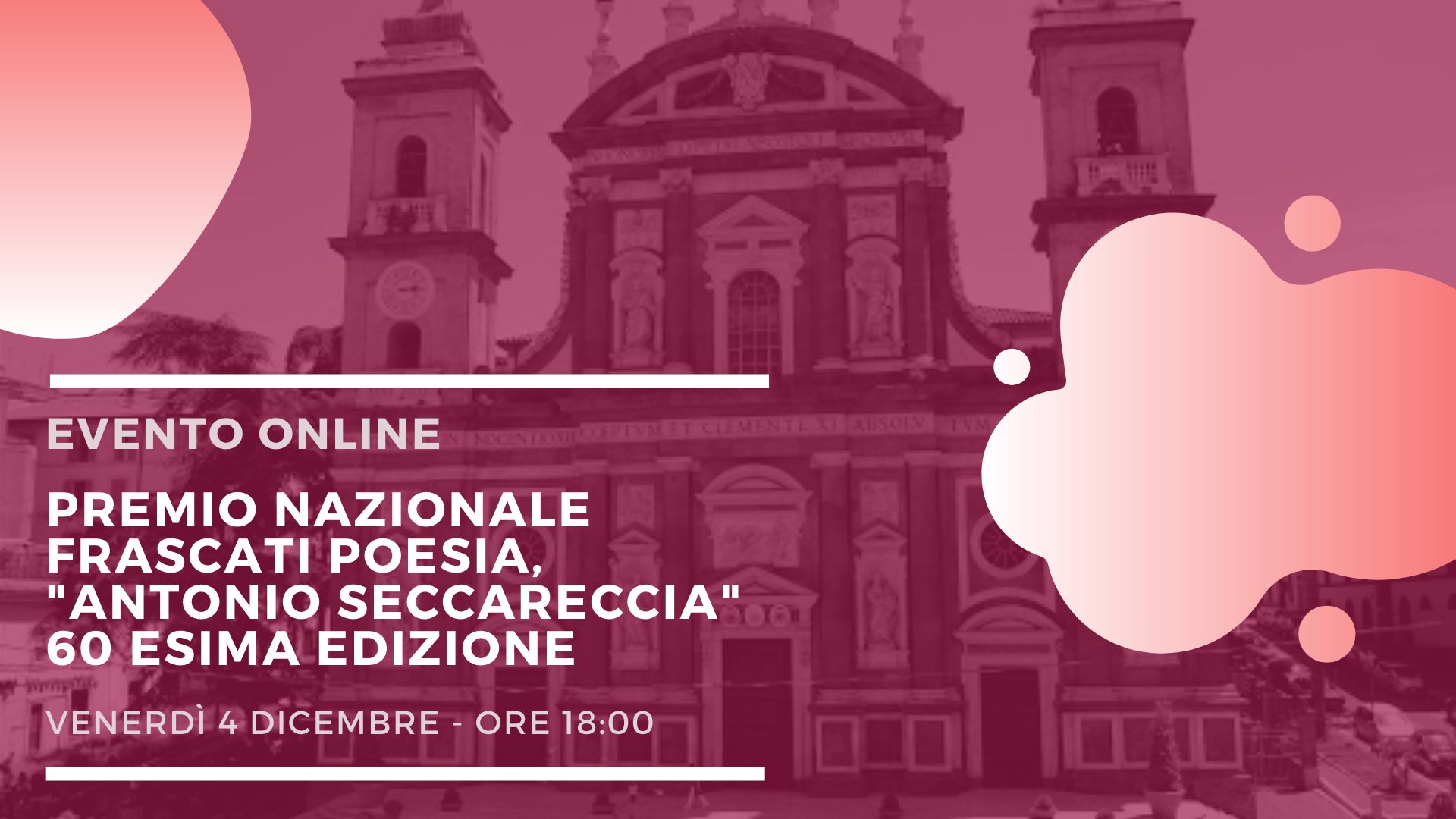 Premio Nazionale “Frascati Poesia – Antonio Seccareccia”, il 4 dicembre il vincitore della 60a edizione