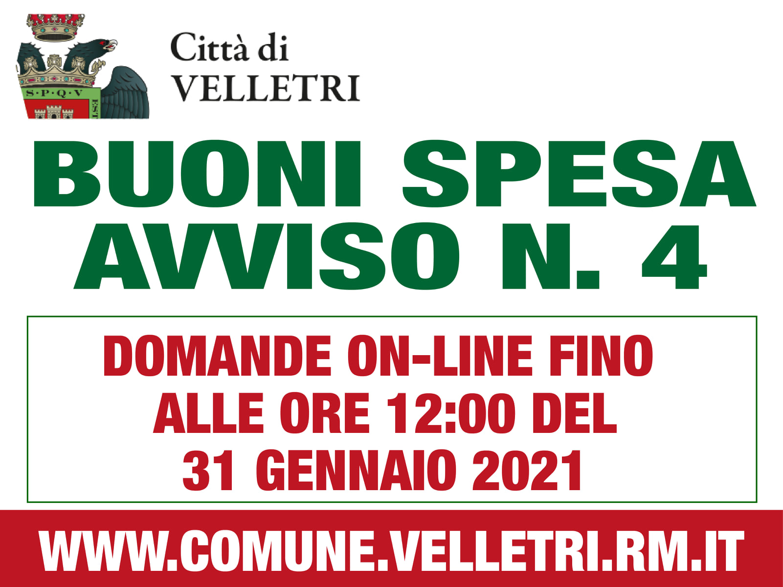 Velletri, attivati “Buono Spesa” fino al 31 gennaio