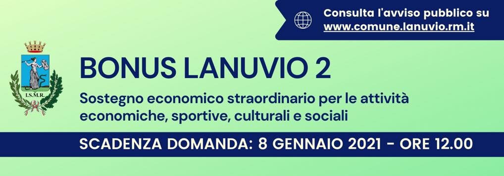 Bonus “Lanuvio 2”, sostegno economico per attività economiche, sportive e culturali