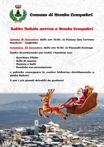 Monte Compatri, arriva Babbo Natale! 19 e 20 dicembre animazioni e giochi per i più piccoli