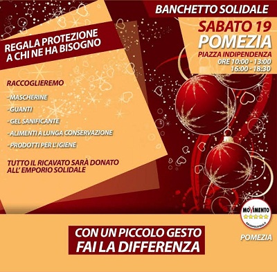 Pomezia, 19 dicembre banchetto solidale M5S. Corrado: “Piccolo gesto per fare la differenza”