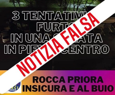 Siamo Rocca Priora: “Tre furti, notizia falsa. Possibile denuncia per procurato allarme”