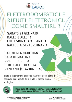 Labico, 23 gennaio raccolta straordinaria rifiuti elettronici ed elettrodomestici