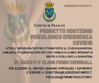 Frascati, lunedì 4 gennaio parte il progetto “Sostegno Psicologico”: stanziati 12mila euro