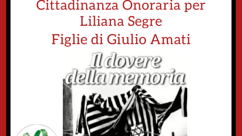 Genzano – Città Futura approva Cittadinanza Onoraria a Liliana Segre e figlie di Giulio Amati