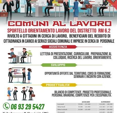 “Comuni al Lavoro”, attivo lo sportello di orientamento al lavoro del Distretto RM 6.2