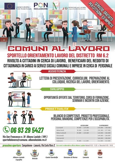 “Comuni al Lavoro”, attivo lo sportello di orientamento al lavoro del Distretto RM 6.2