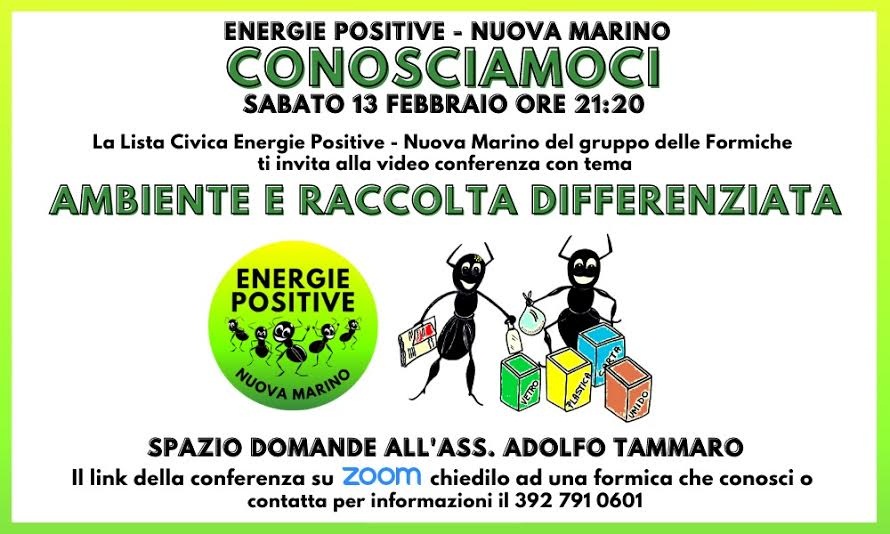 Marino, sabato 13 febbraio videoconferenza con le Formiche su Ambiente e Raccolta Differenziata