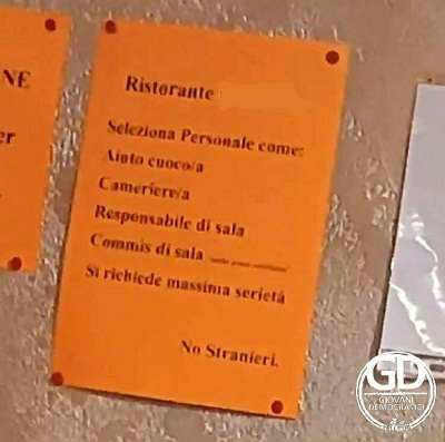 “Cercasi personale. No Stranieri”: l’annuncio-shock di un ristorante di Velletri