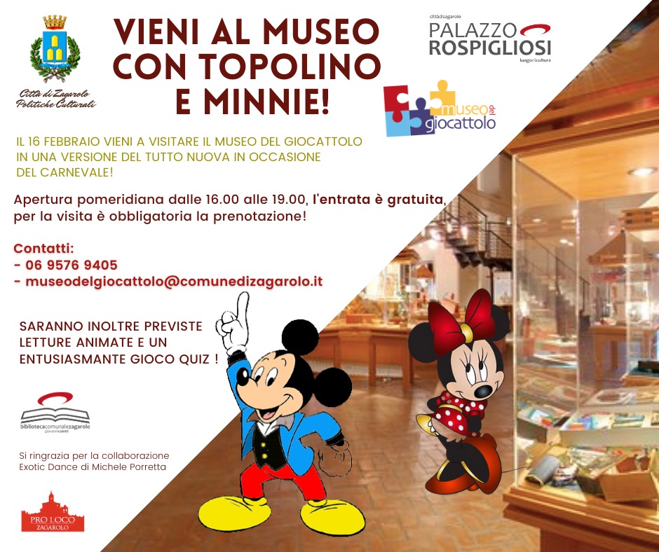 Zagarolo, martedì visita il Museo del Giocattolo con Minnie e Topolino!