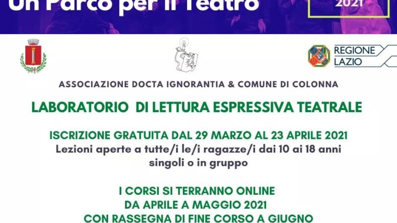 Colonna, aperte iscrizioni al laboratorio “Un teatro per il parco. Un parco per il teatro”