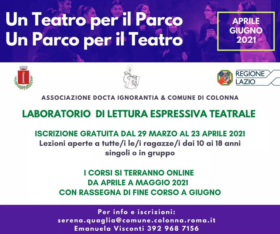 Colonna, aperte iscrizioni al laboratorio “Un teatro per il parco. Un parco per il teatro”