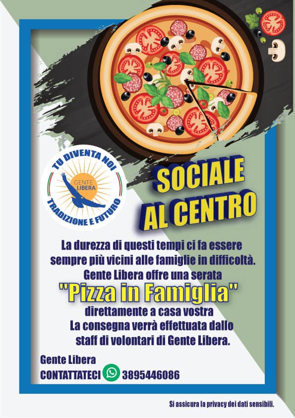 Ciampino – Gente Libera, via all’iniziativa “Pizza in famiglia”