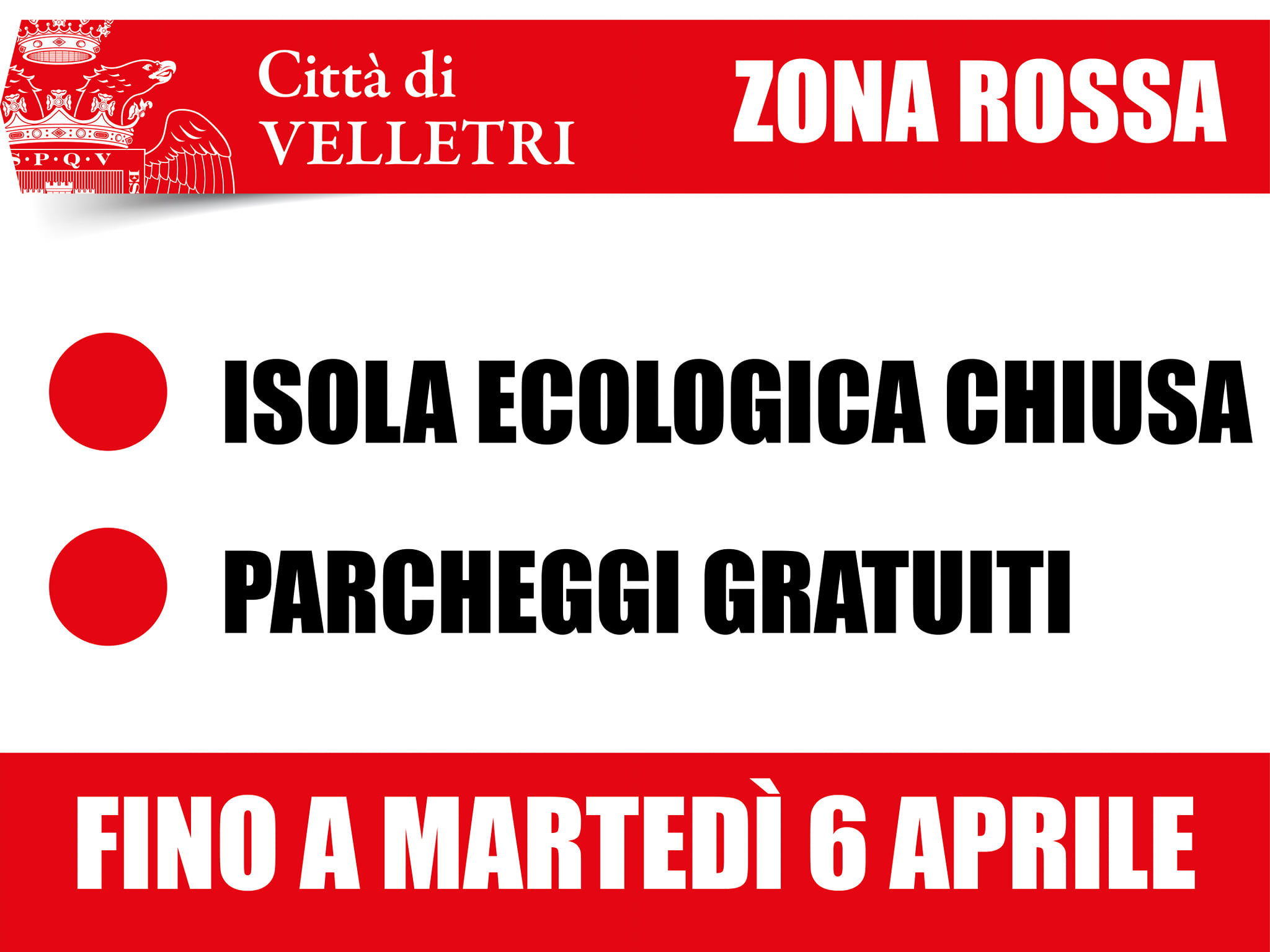 Velletri, parcheggi gratuiti e isola ecologica chiusa fino al 6 aprile