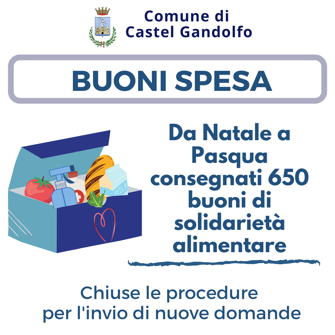 Buoni spesa, da Natale a Pasqua 650 voucher alle famiglie di Castel Gandolfo