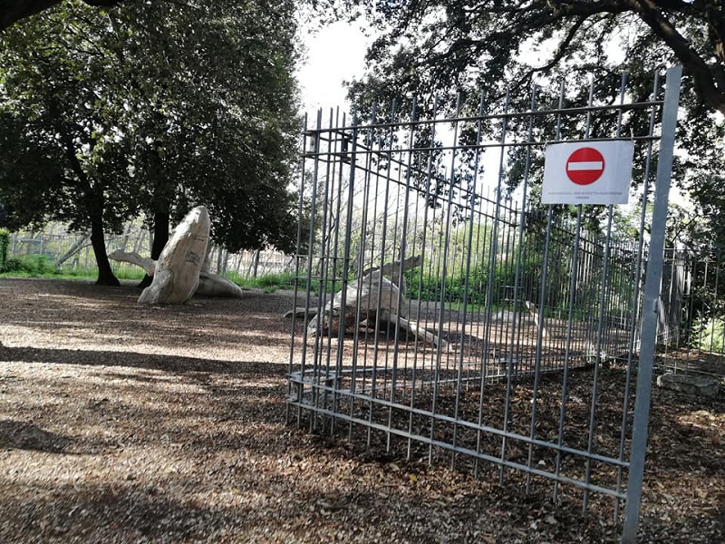 Cinghiali a Frascati, delimitata con nastri Villa Sciarra