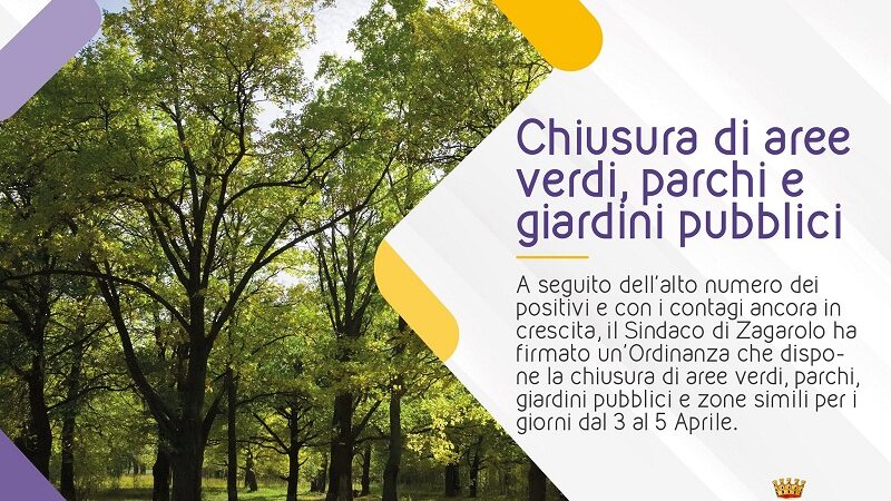 Zagarolo – Aree verdi, parchi e giardini pubblici chiusi dal 3 al 5 aprile