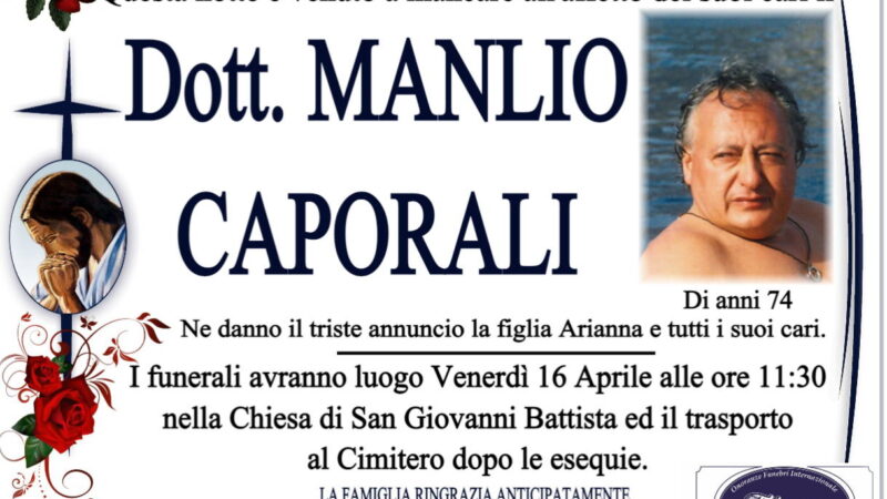 Velletri, addio a Manlio Caporali. Venerdì i funerali