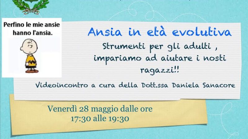 Monte Compatri, 28 maggio incontro online con la dott.ssa Sanacore sull’ansia in età evolutiva