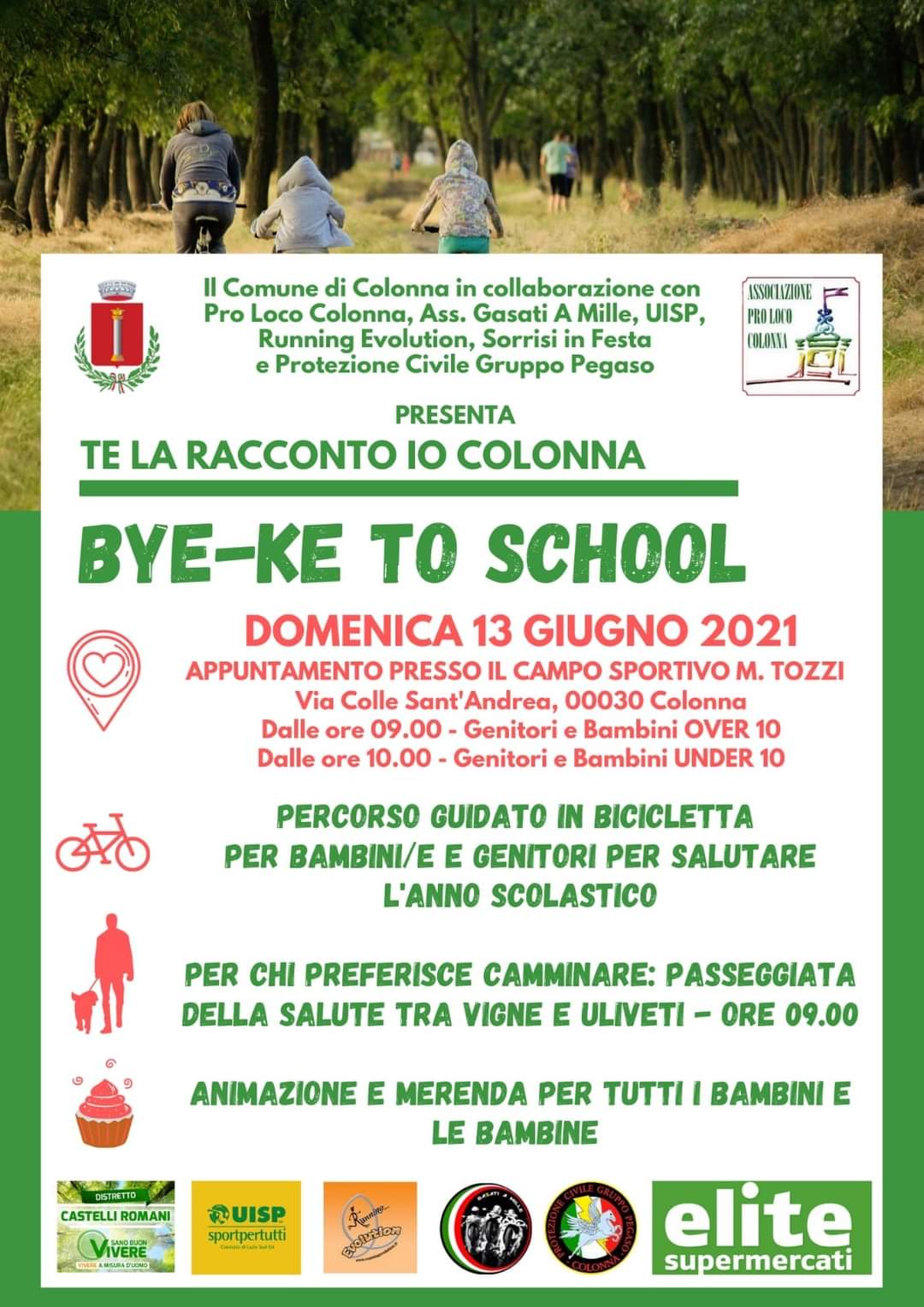 Colonna, il 13 giugno “Bye-ke to School”: si saluta l’anno scolastico in bicicletta