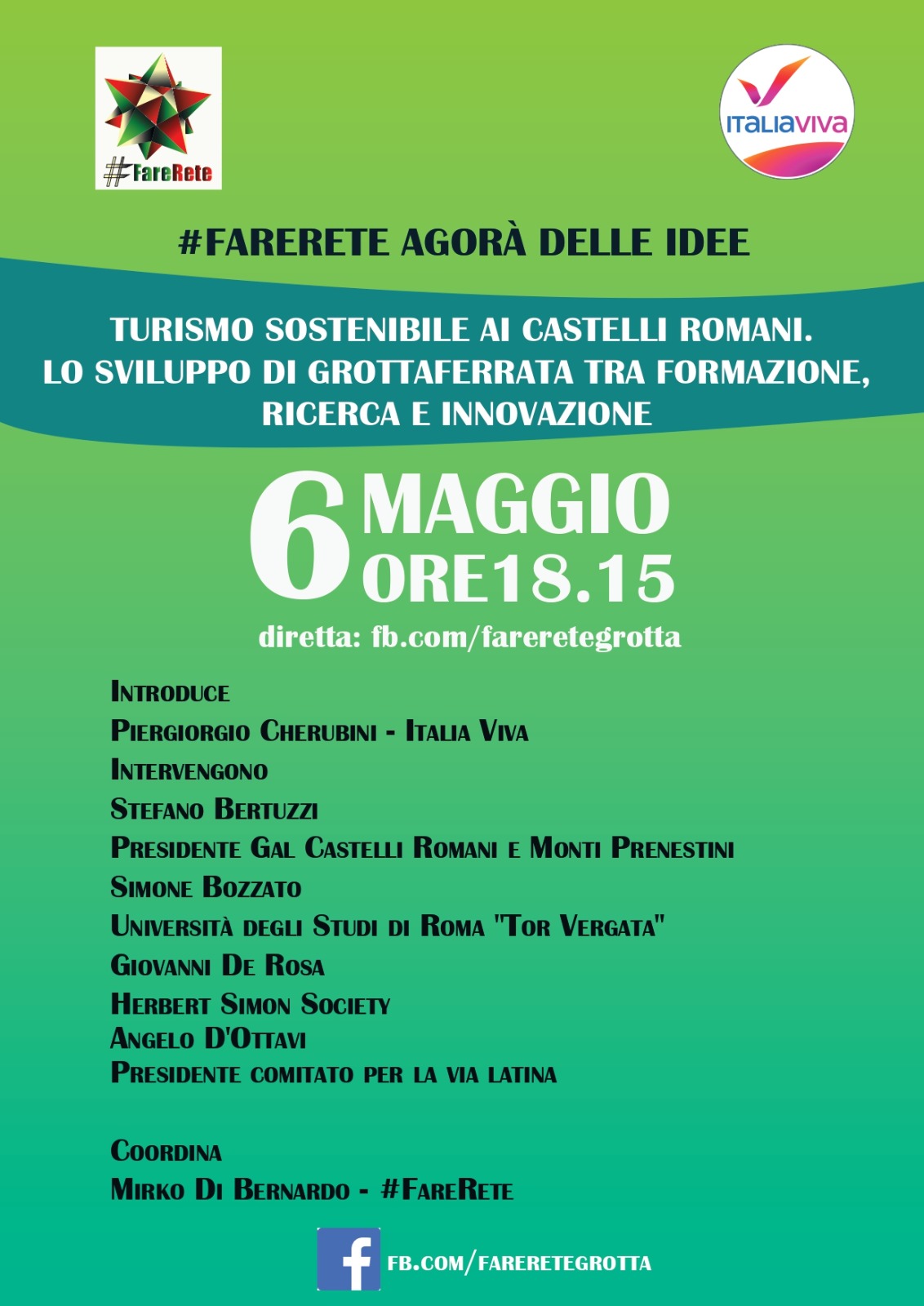 Grottaferrata, 6 maggio webinar sul turismo sostenibile ideato da #FareRete e Italia Viva