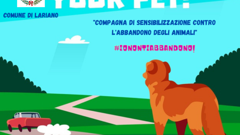 Lariano, amministrazione comunale lancia una campagna anti abbandono degli animali domestici “Ionontiabbandono”