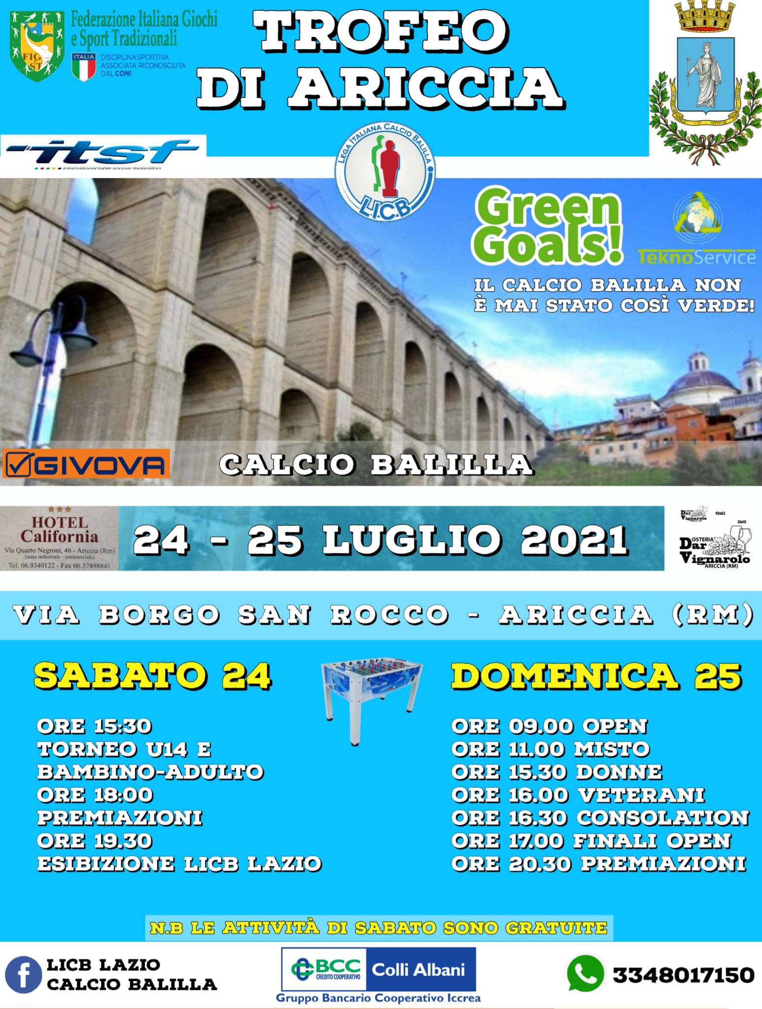 Ariccia, “Green goals” evento di calcio balilla