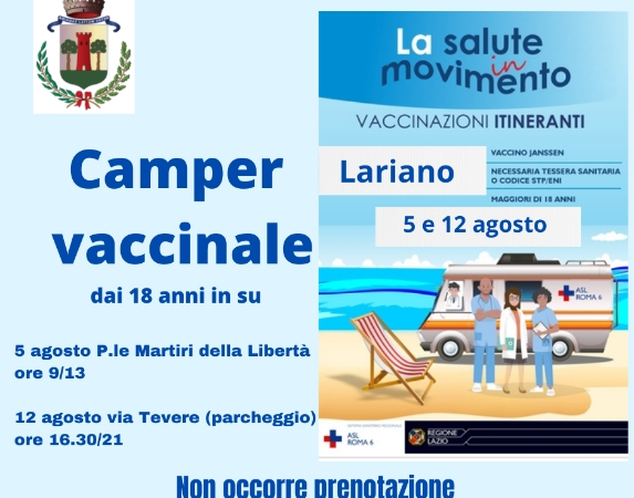 Lariano, appuntamento il 5 e il 12 agosto per le vaccinazioni itineranti della Asl Roma 6