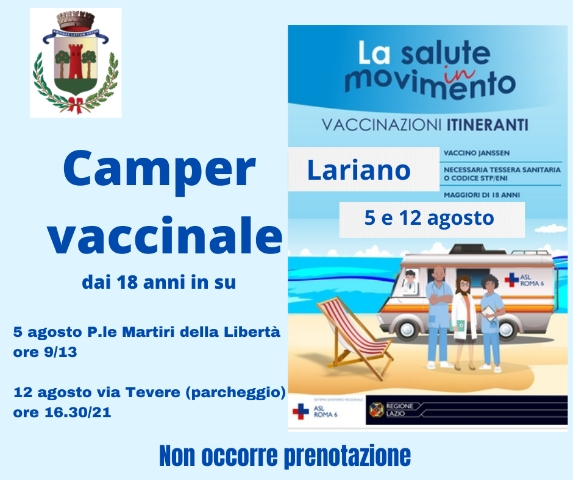 Lariano, appuntamento il 5 e il 12 agosto per le vaccinazioni itineranti della Asl Roma 6