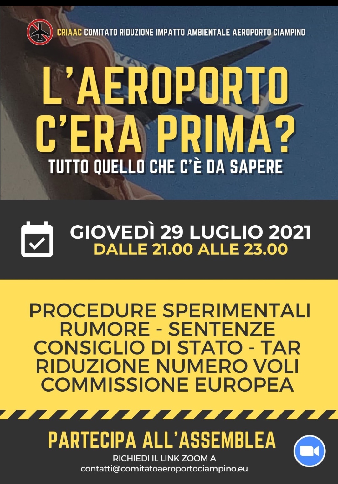 Ciampino, Video-Assemblea pubblica del Comitato Aeroporto il 29 Luglio