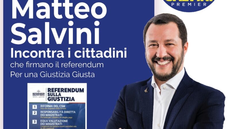 Lega, Matteo Salvini domani a Marino per il referendum sulla giustizia