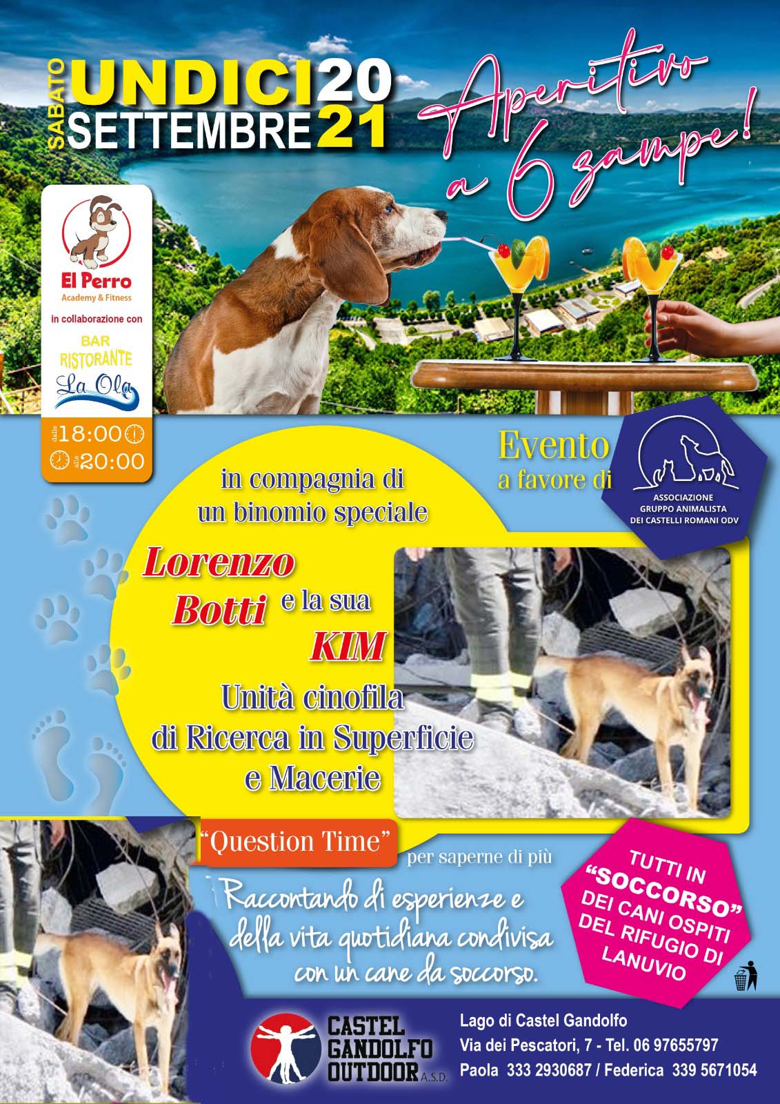 Castel Gandolfo, evento benefico a favore del canile di Lanuvio sulla spiaggia del lago. Ospita circa 300 cani