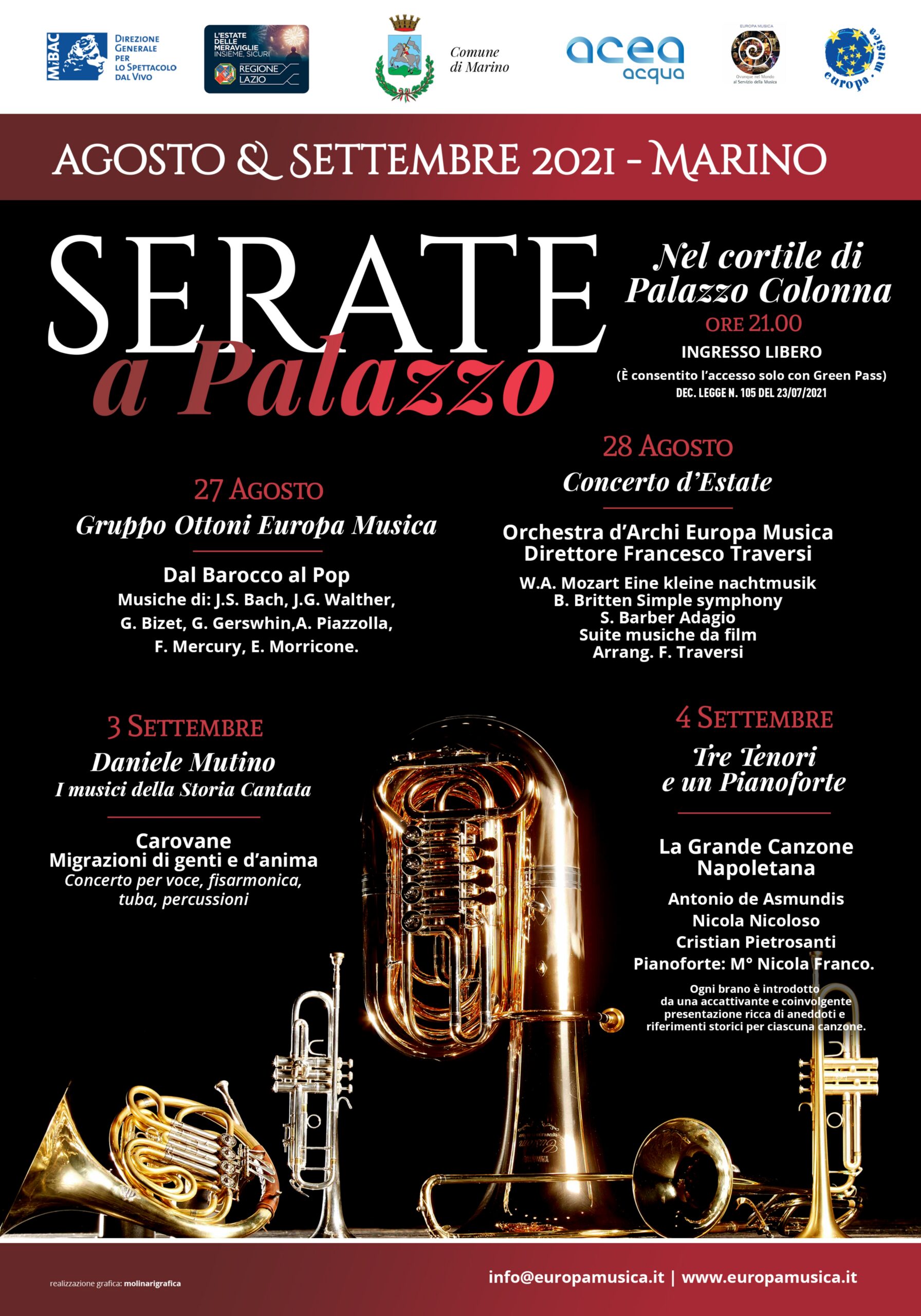 Marino, al via “Serate a Palazzo”: quattro eventi musicali nel Cortile di Palazzo Colonna