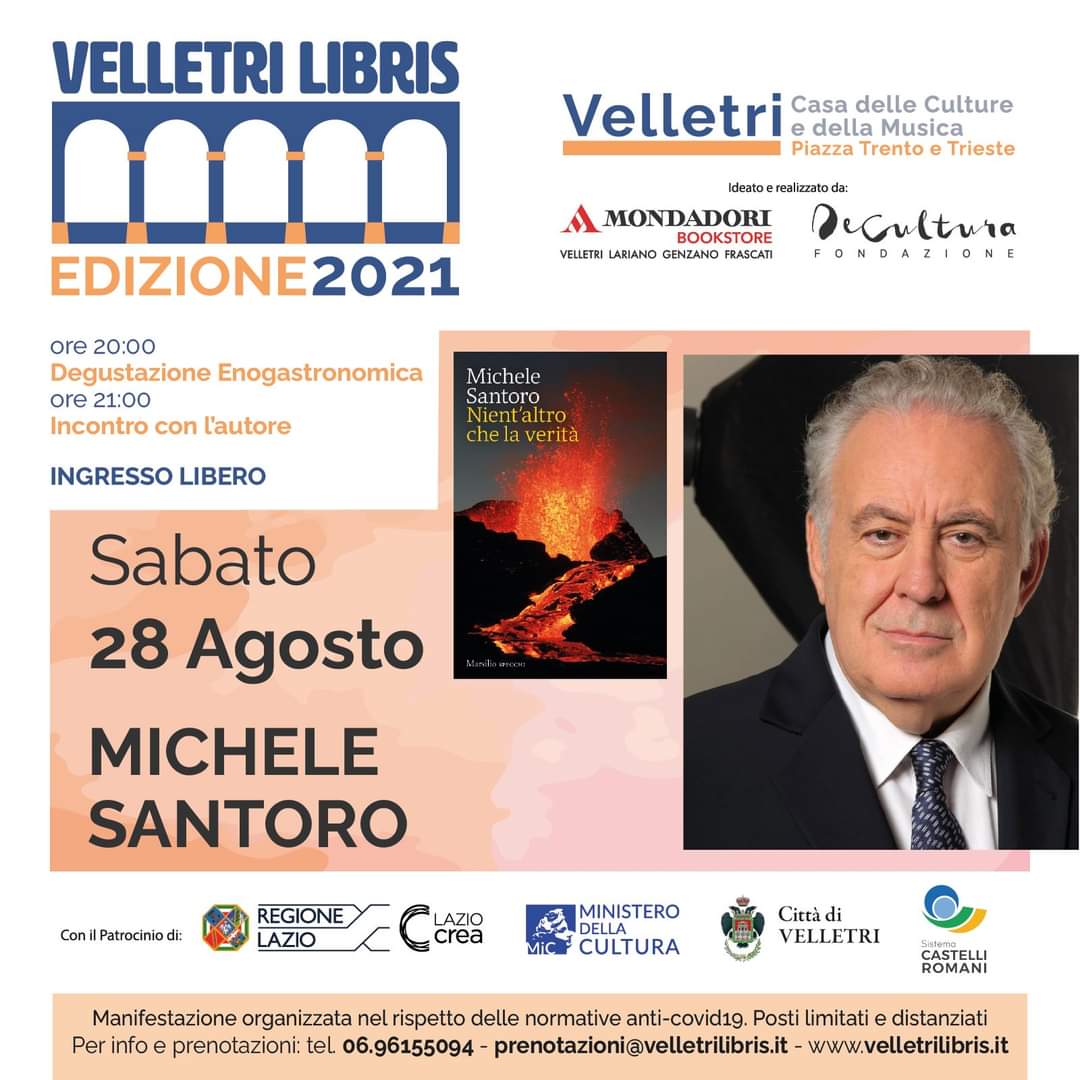 “Velletri Libris”, Michele Santoro presenterà sabato 28 “Nient’altro che la verità”