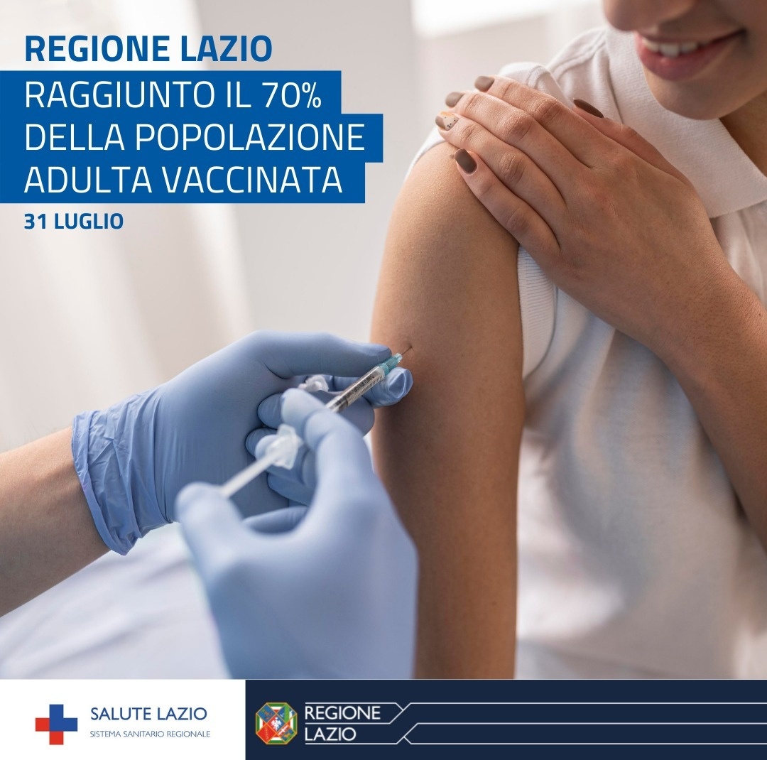 Covid, D’Amato: “raggiunto il 70% della popolazione adulta vaccinata nel Lazio”