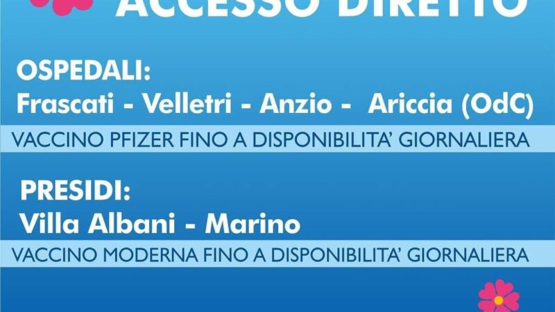 Vaccini, a partire da oggi vaccinazioni ad accesso diretto nei presidi della Asl Roma 6