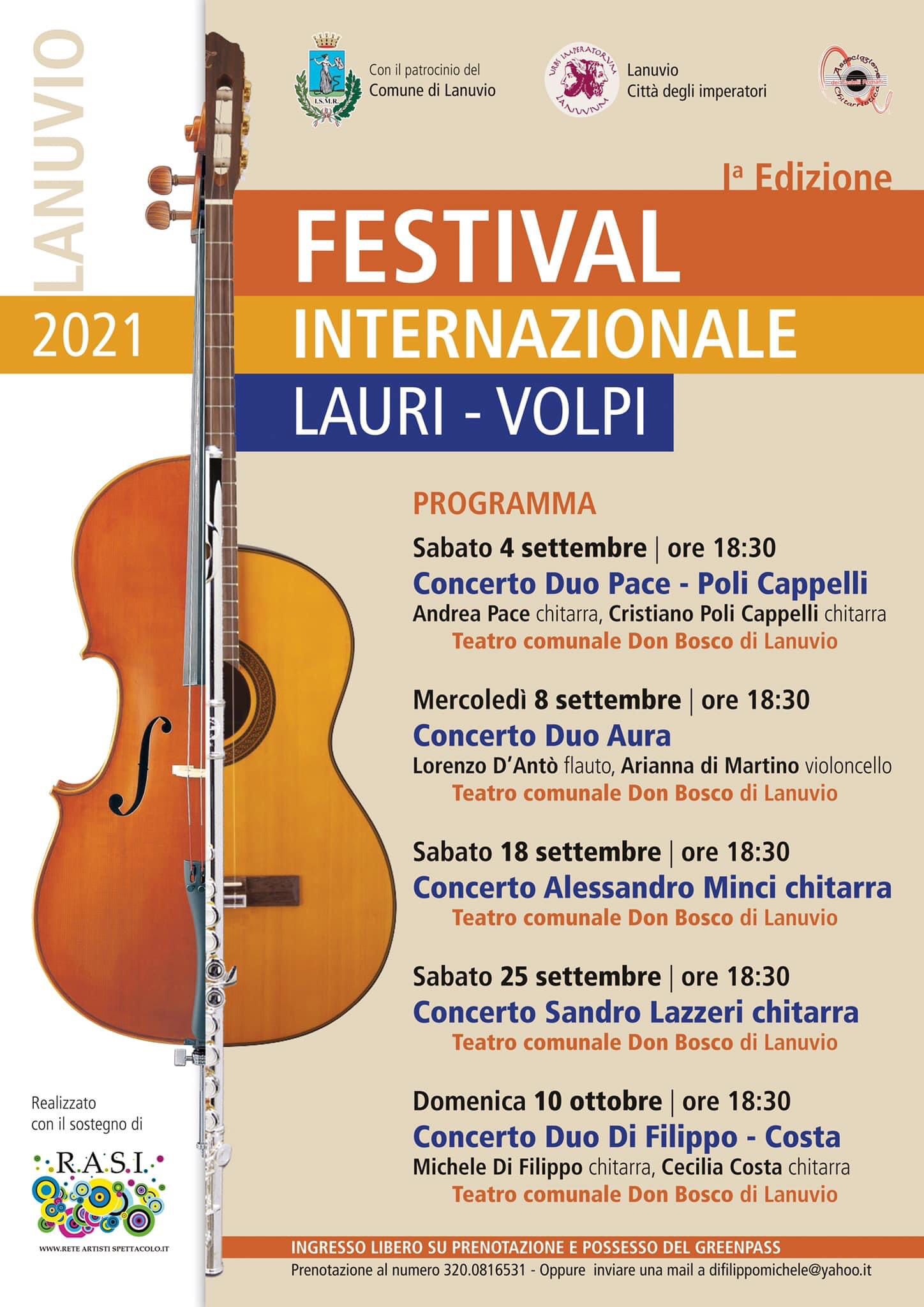 Lanuvio, al via domani 4 settembre il festival musicale internazionale Lauri – Volpi