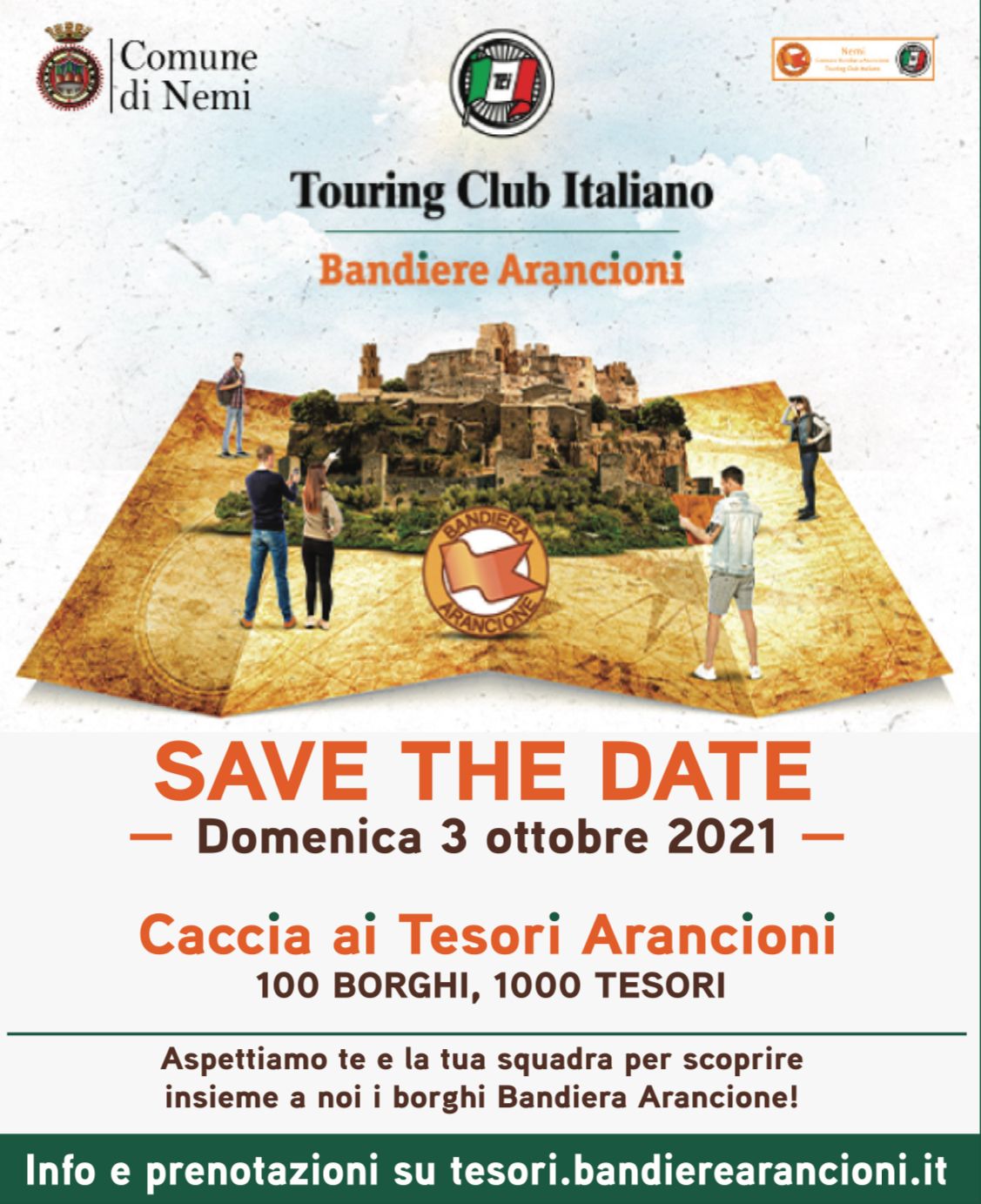 NEMI, DOMENICA 3 OTTOBRE IL TOURING CLUB ITALIANO INVITA TUTTI ALLA “CACCIA AI TESORI ARANCIONI”