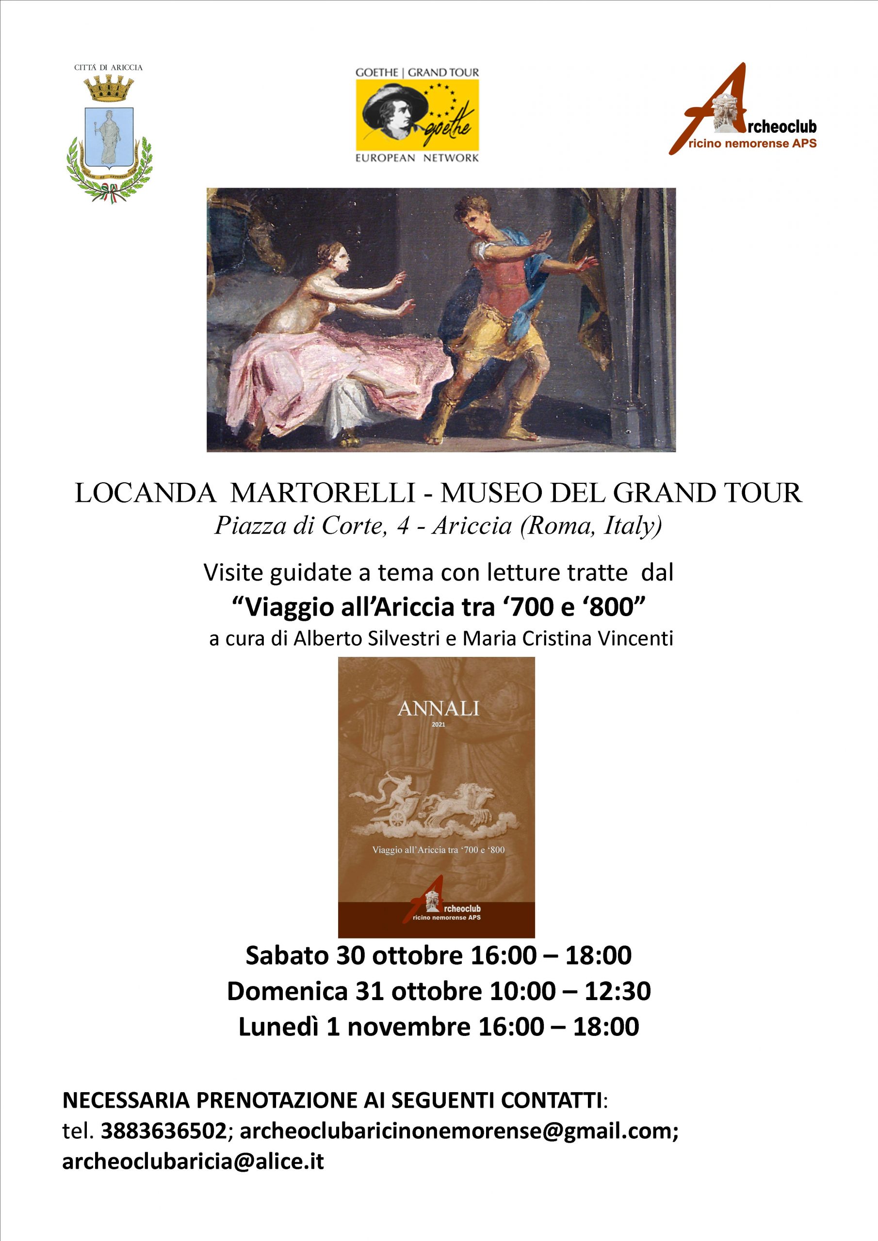 Ariccia, alla Locanda Martorelli-Museo del Grand Tour week end di cultura 30 e 31 ottobre con le visite guidate d’autunno e l’apertura straordinaria il 1 novembre