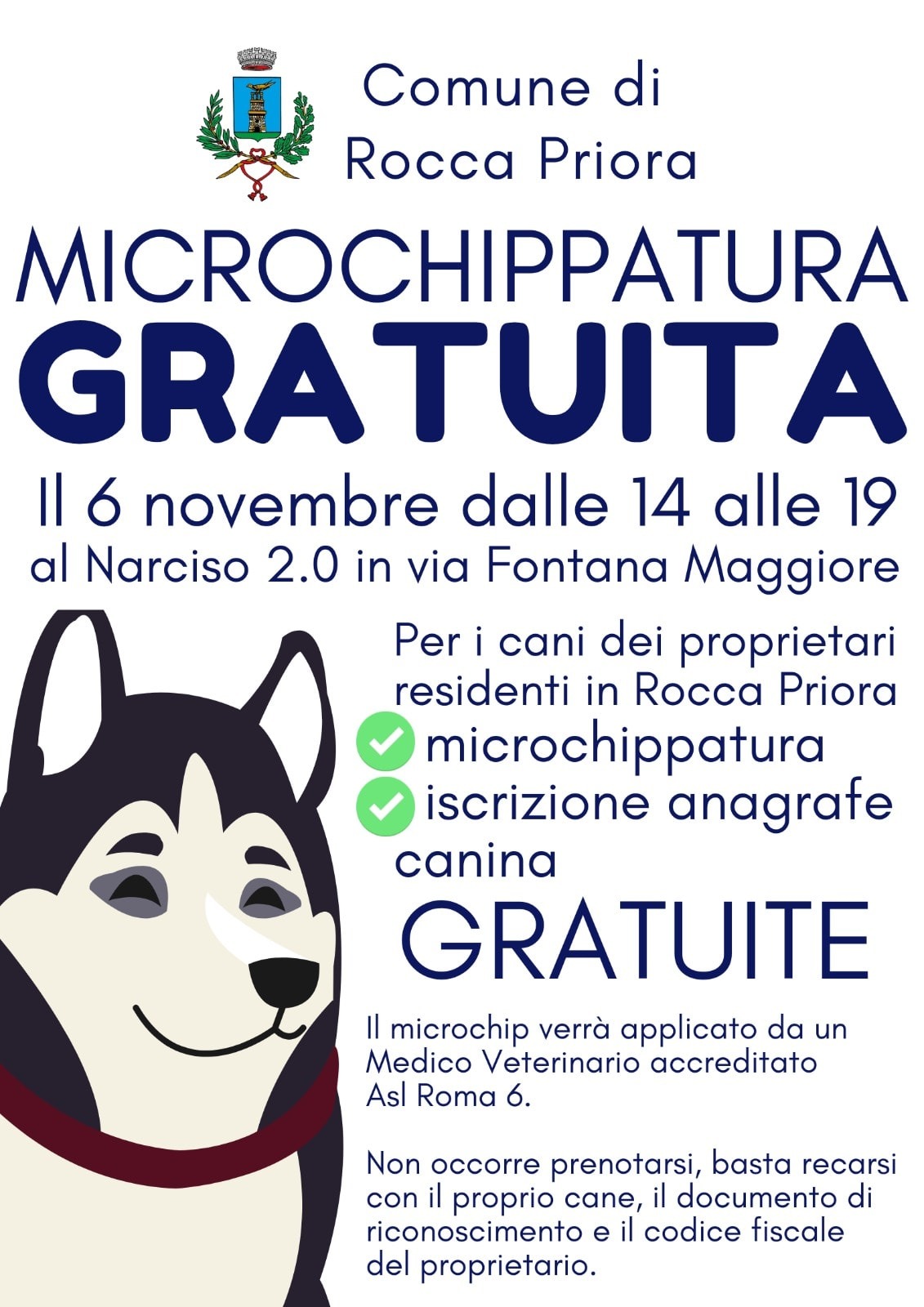 Rocca Priora, 6 novembre microchippatura gratuita dei cani