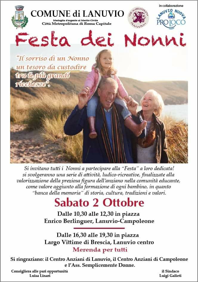 Lanuvio, 2 Ottobre festa dei nonni, due eventi per celebrarla con tutta la famiglia