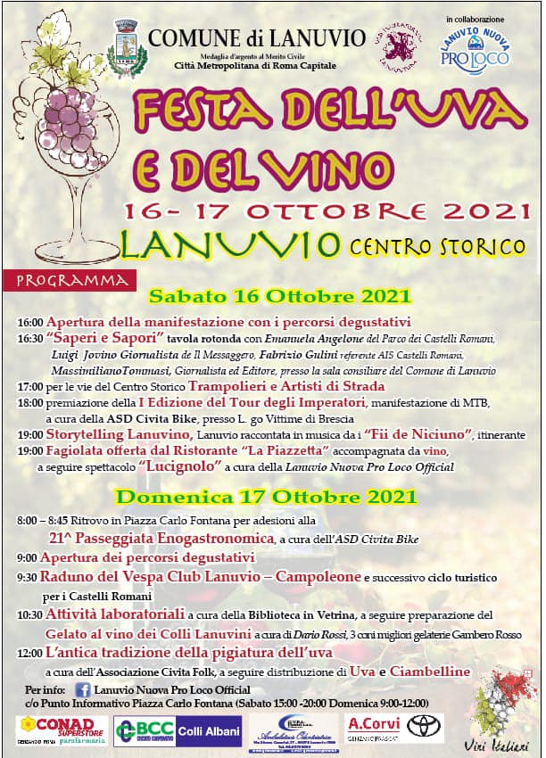 Lanuvio, “Festa dell’uva e del vino”: due giorni spettacoli e degustazioni