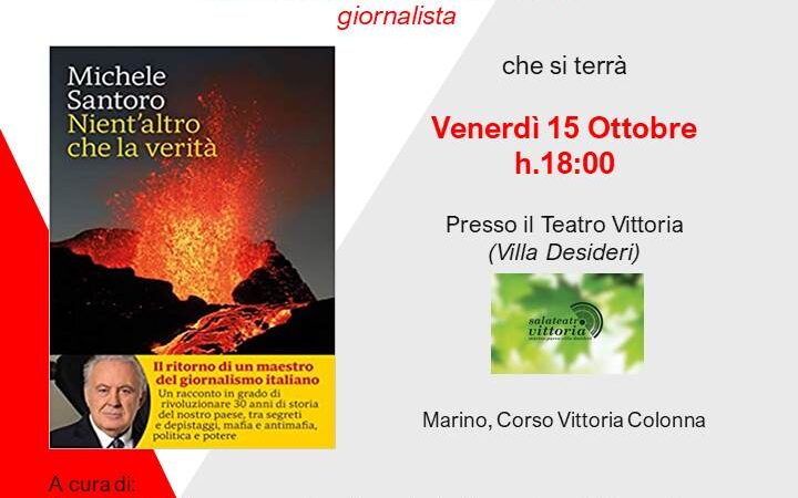 Marino, Bibliopop presenta Michele Santoro alla SalaTeatro Vittoria venerdì 15